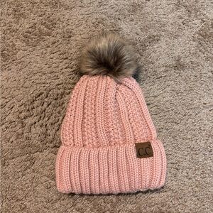 C.C Pink Ribbed Knit Pom Hat